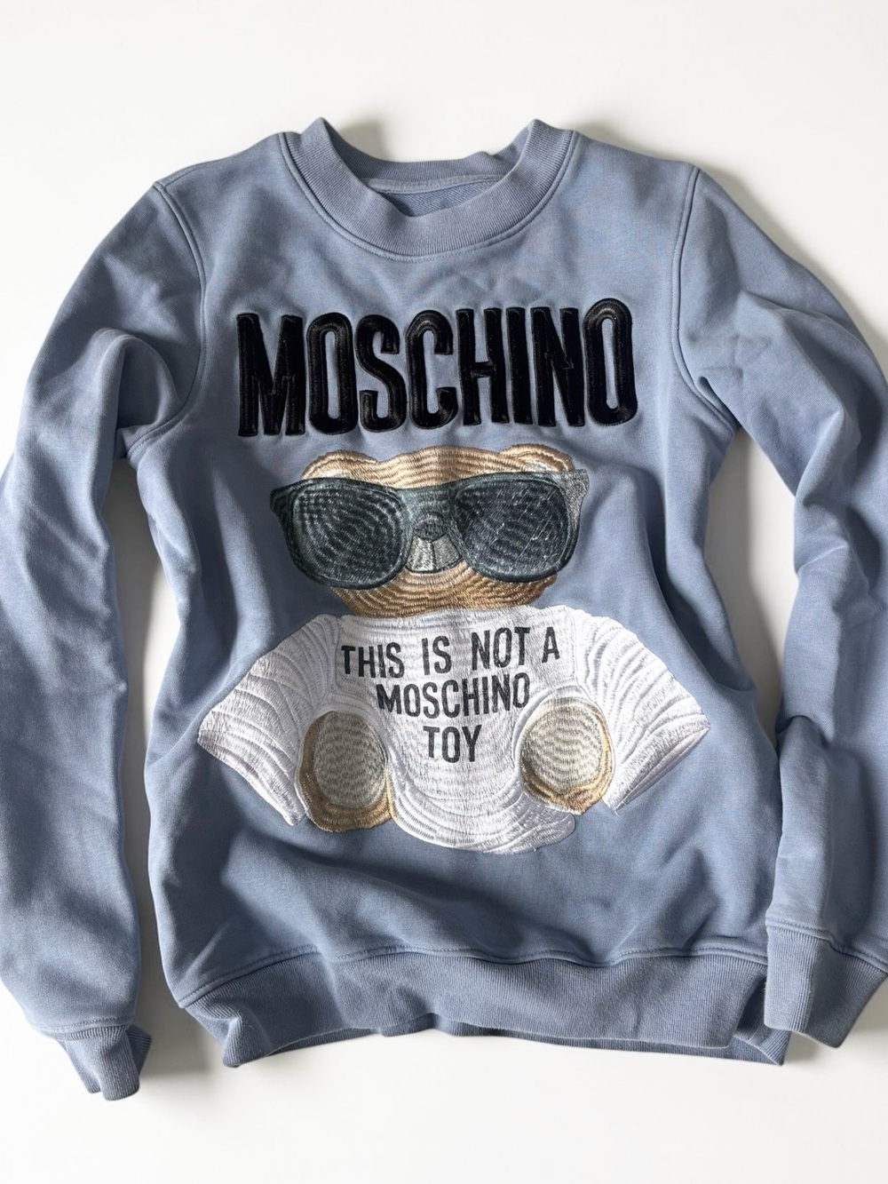 Moschino Teddy Bear Embroidered Blue Sweatshirt 100% Cotton Size 6